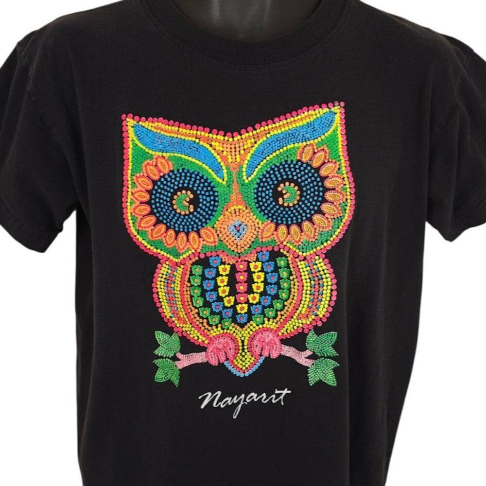 Nayarit Mexico T Shirt Mens Size Medium Black Owl Art Tee Travel Destination Tee